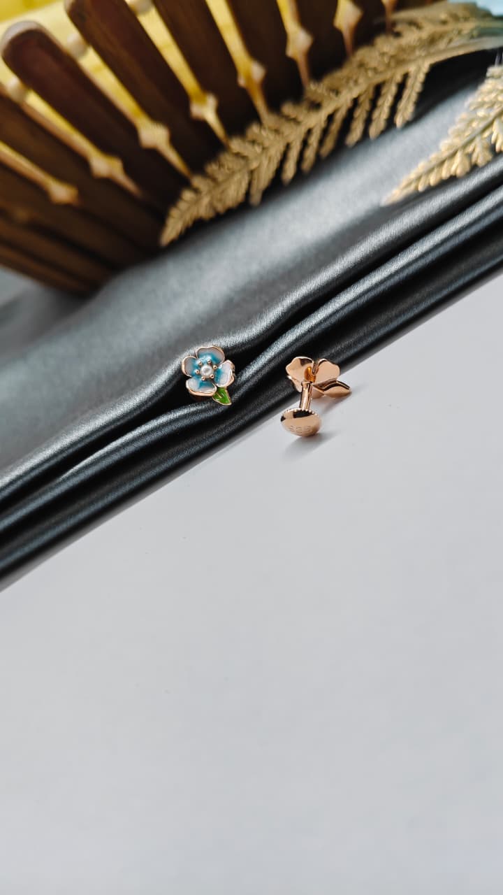 925 Silver Rose Gold Pearl Enamel Colour Flower Design White Stone Earrings