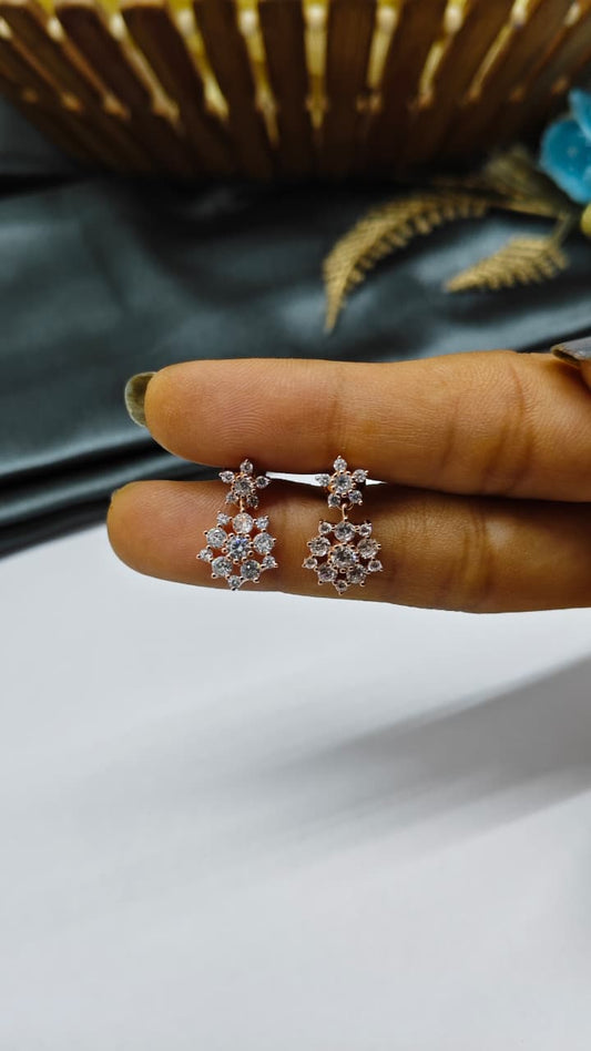925 Silver Rose Gold Multiple White Stone Hanging Earrings