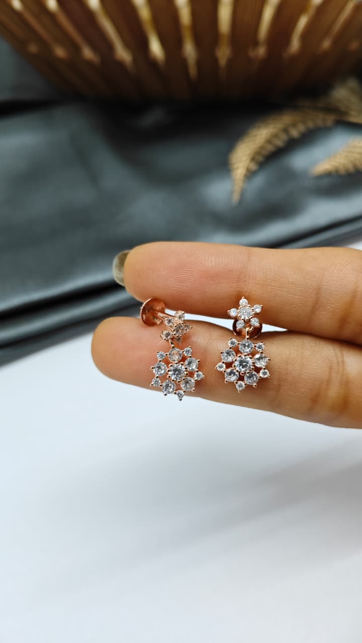 925 Silver Rose Gold Multiple White Stone Hanging Earrings
