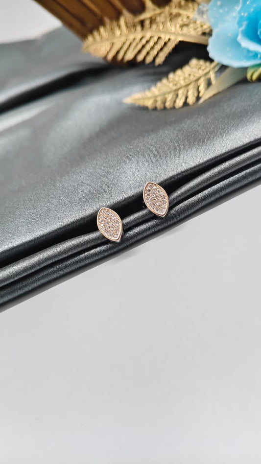 925 Silver Double Tone Colour Oval Design With White Stone Earrings