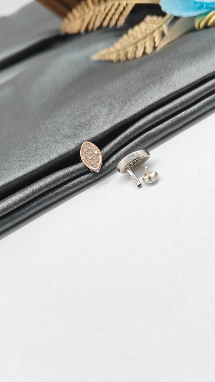 925 Silver Double Tone Colour Oval Design With White Stone Earrings