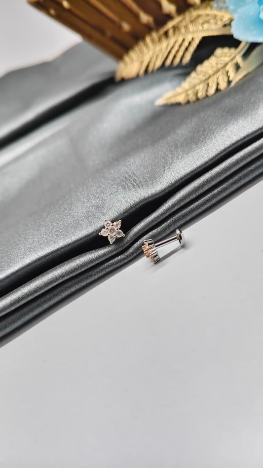 925 Silver Double Tone Colour 7 Stone Star Design With White Stone Earrings