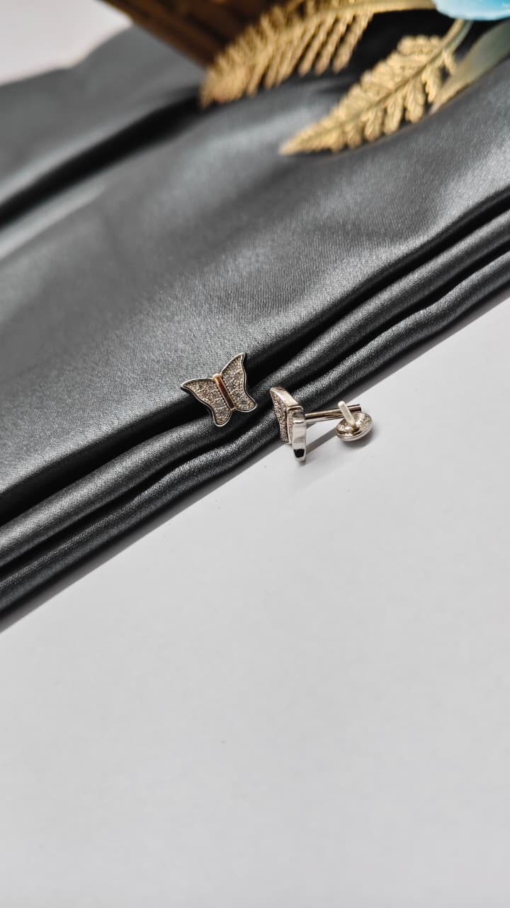 925 Silver Double Tone Colour Butterfly Design With White Stone Earrings