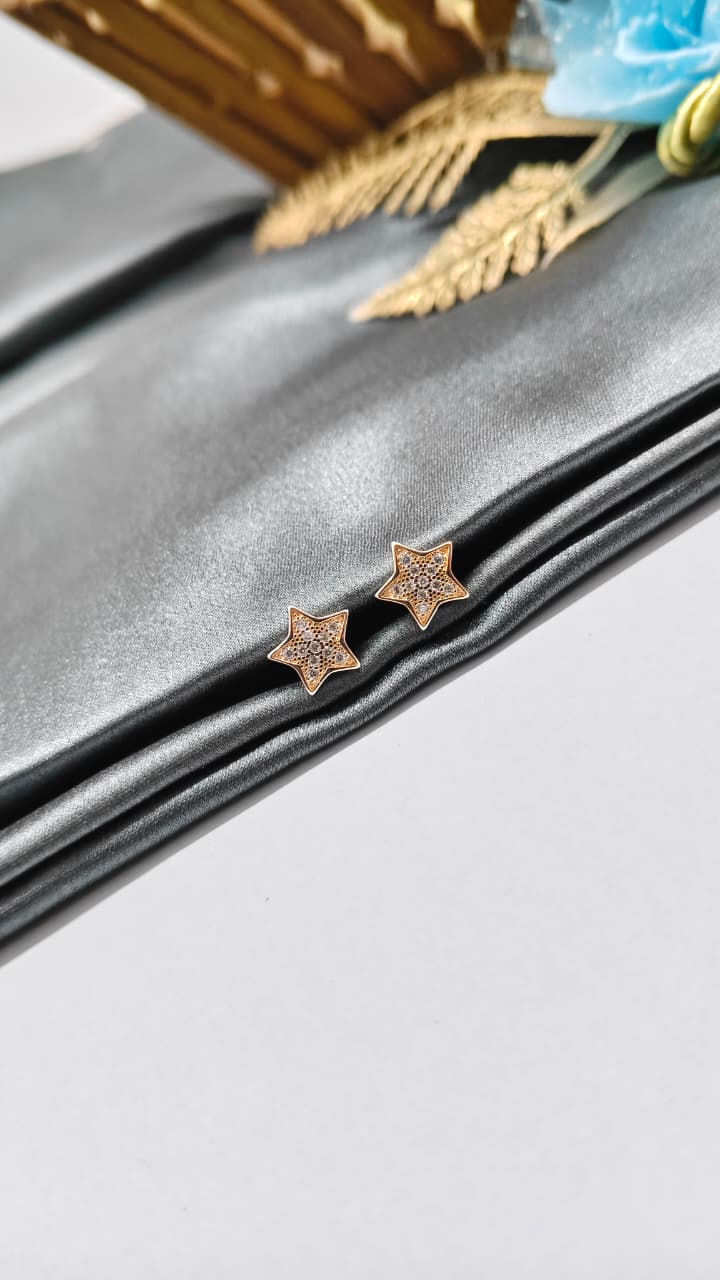 925 Silver Double Tone Colour Star Design With White Stone Earrings