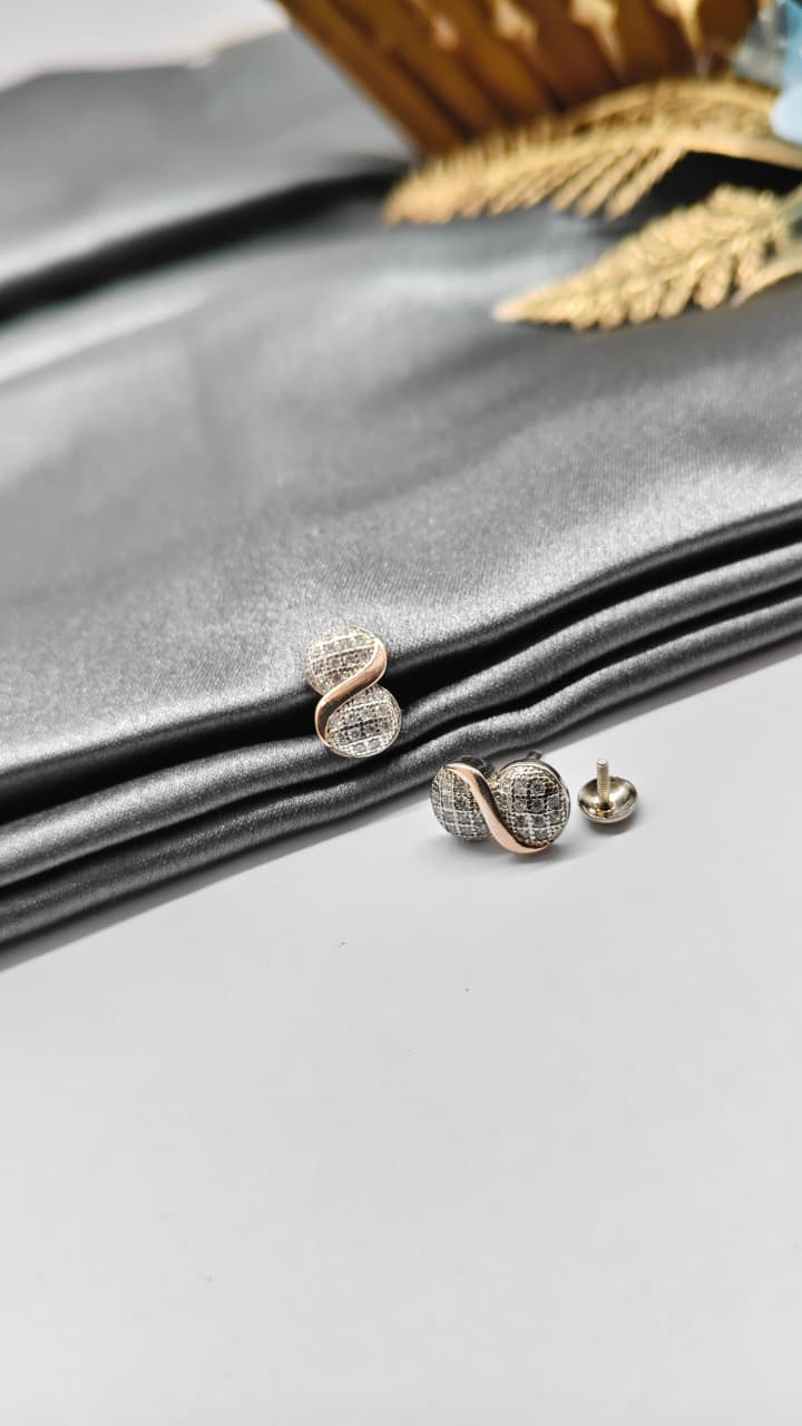 925 Silver Double Tone Colour Double Circle Design With White Stone Earrings