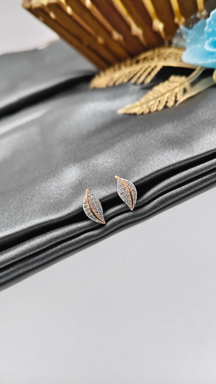 925 Silver Double Tone Colour Leaf Design With White Stone Earrings