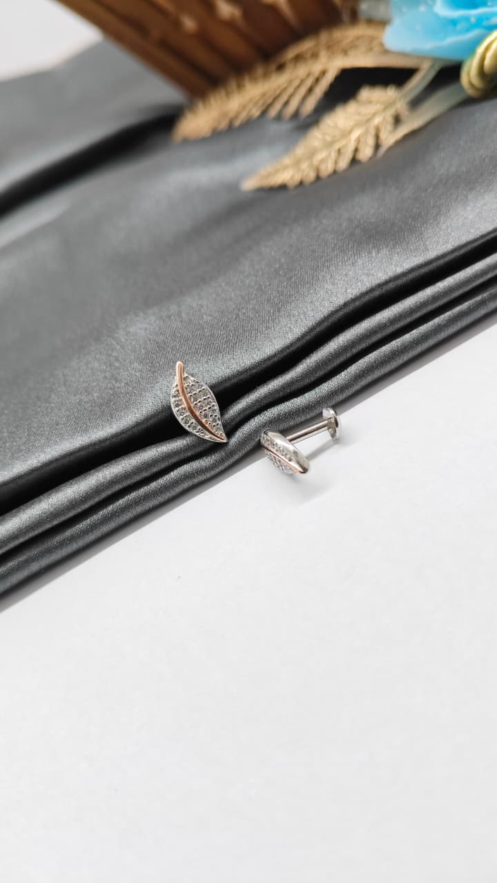 925 Silver Double Tone Colour Leaf Design With White Stone Earrings