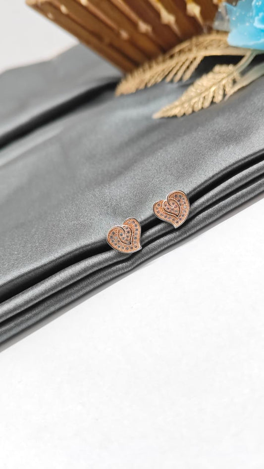 925 Silver Double Tone Colour Leaf Inside Heart Design With White Stone Earrings