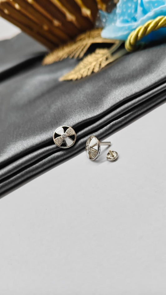 925 Silver Regular Silver Colour Chakra Design White Enamel With White Stone Earrings