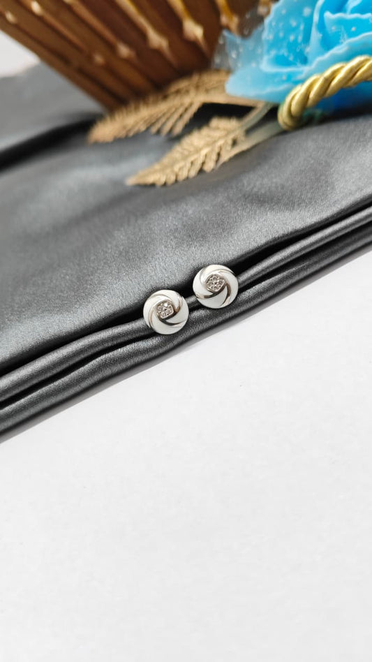 925 Silver Regular Silver Colour Flower Design White Enamel With White Stone Earrings