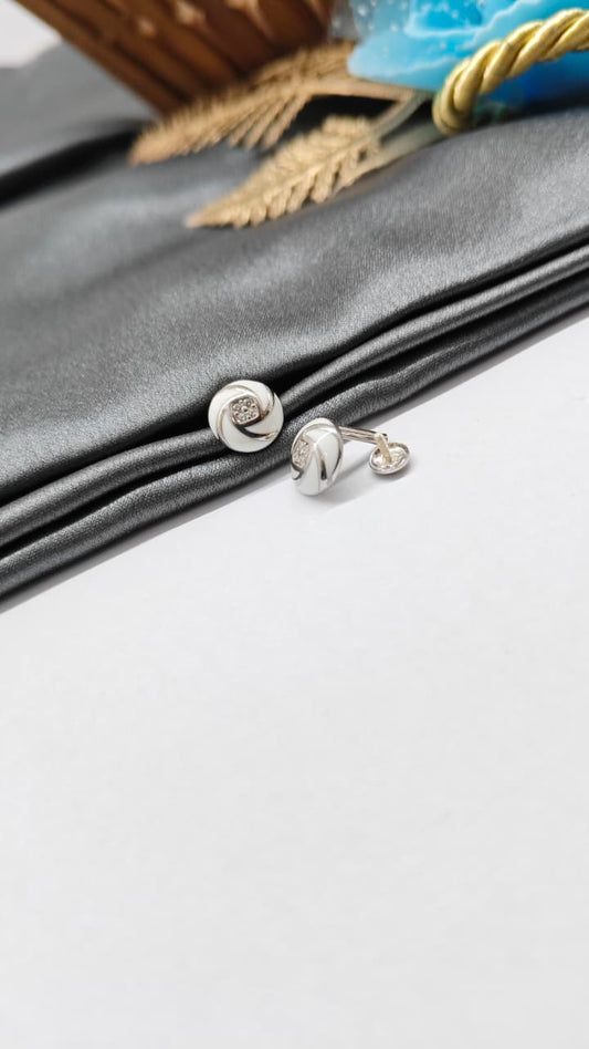 925 Silver Regular Silver Colour Flower Design White Enamel With White Stone Earrings