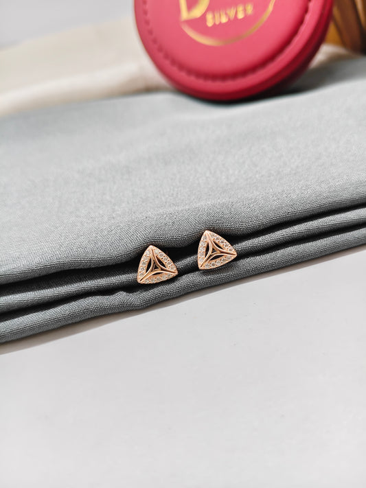 925 Silver Rose Gold Colour Small White Stone Design Earrings