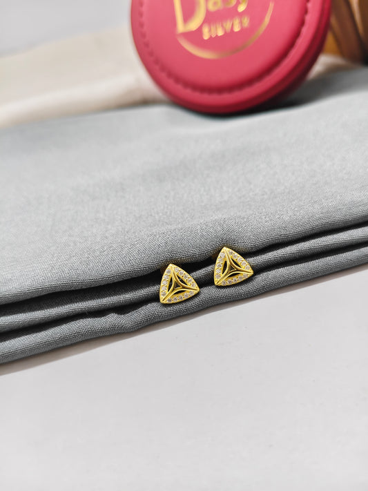 925 Silver Gold Colour Small White Stone Design Earrings