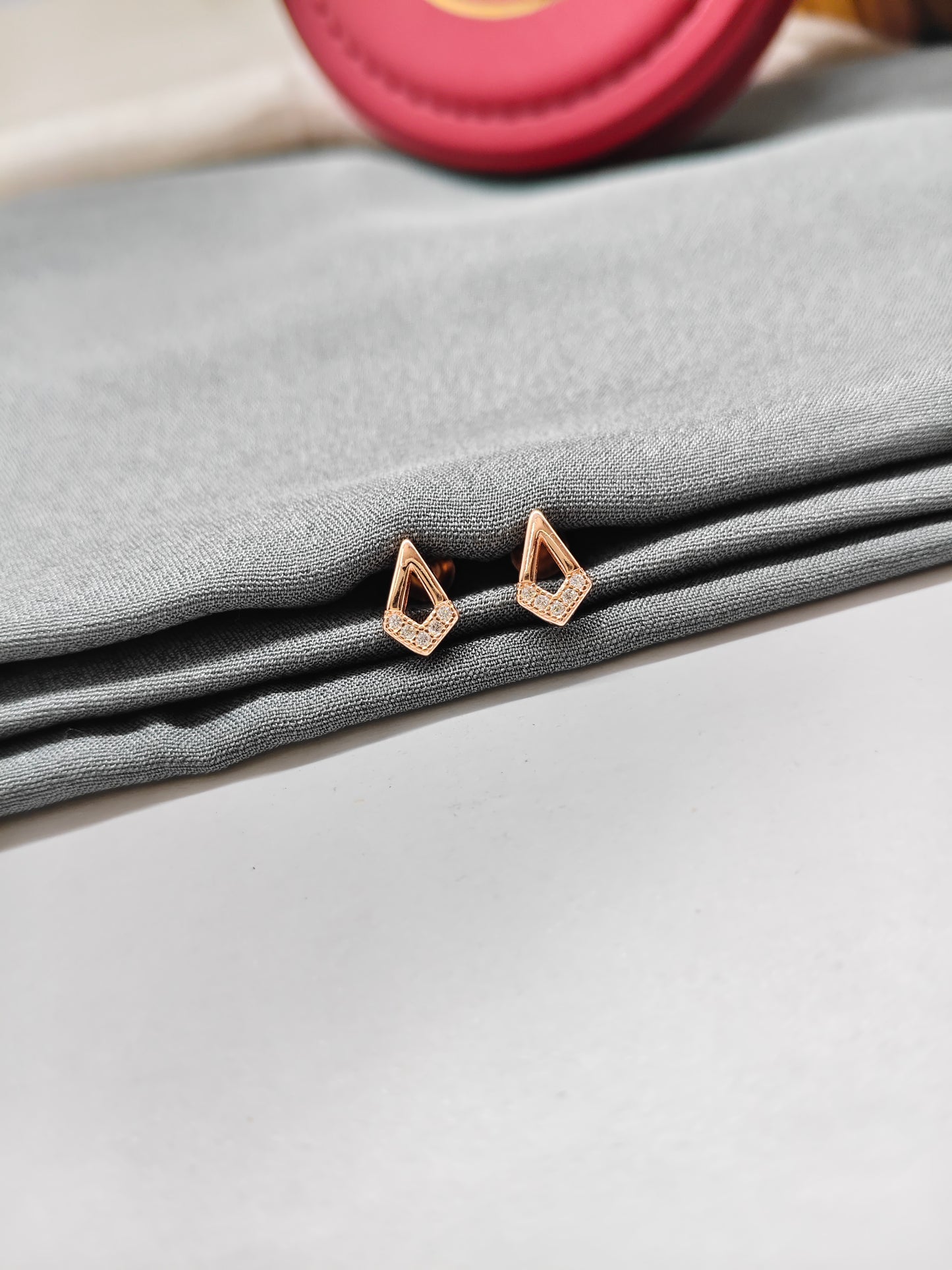 925 Silver Rose Gold Colour Small White Stone Design Earrings