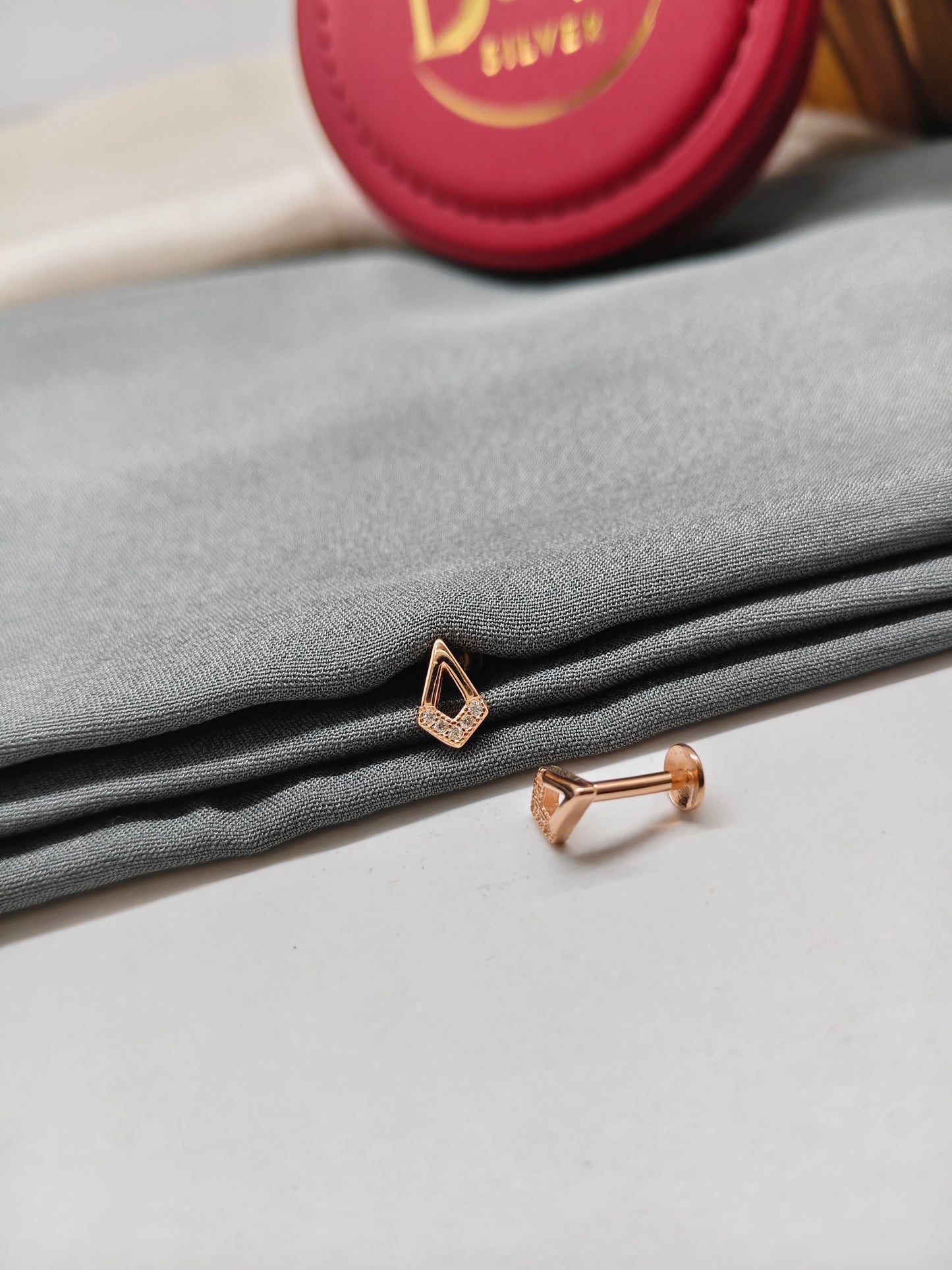 925 Silver Rose Gold Colour Small White Stone Design Earrings