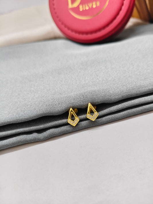 925 Silver Gold Colour Small White Stone Design Earrings