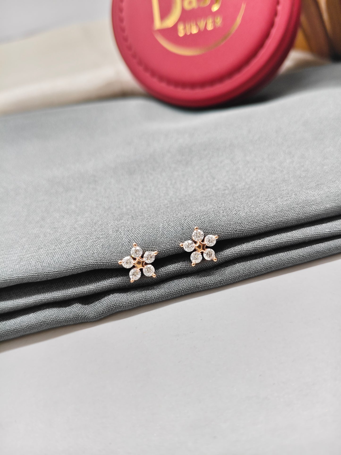 925 Silver Rose Gold Small 5 Stone Star Design Earrings