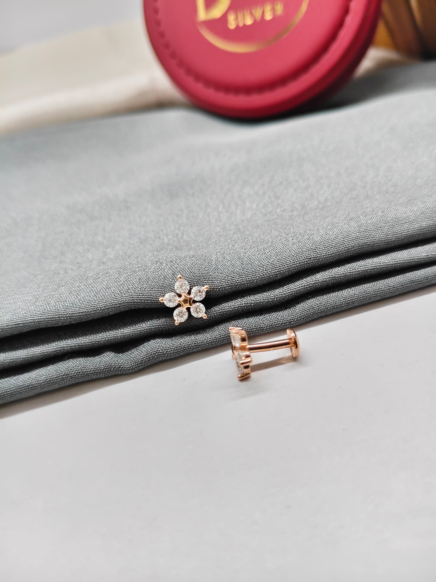 925 Silver Rose Gold Small 5 Stone Star Design Earrings
