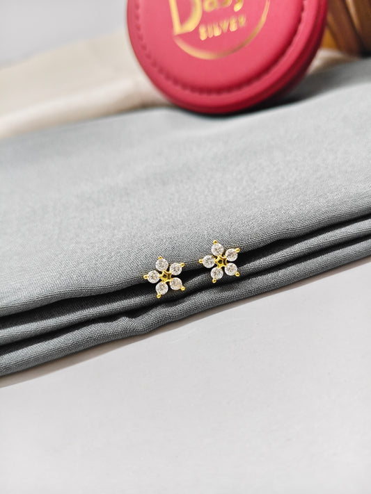 925 Silver Gold Colour Small 5 Stone Star Design Earrings