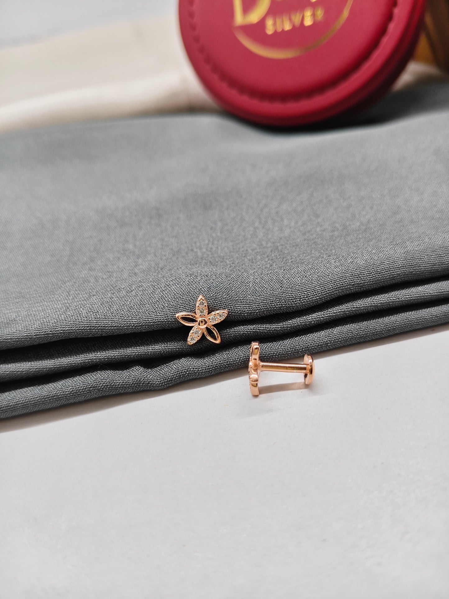 925 Silver Rose Gold Colour Small White Stone Star Design Earrings