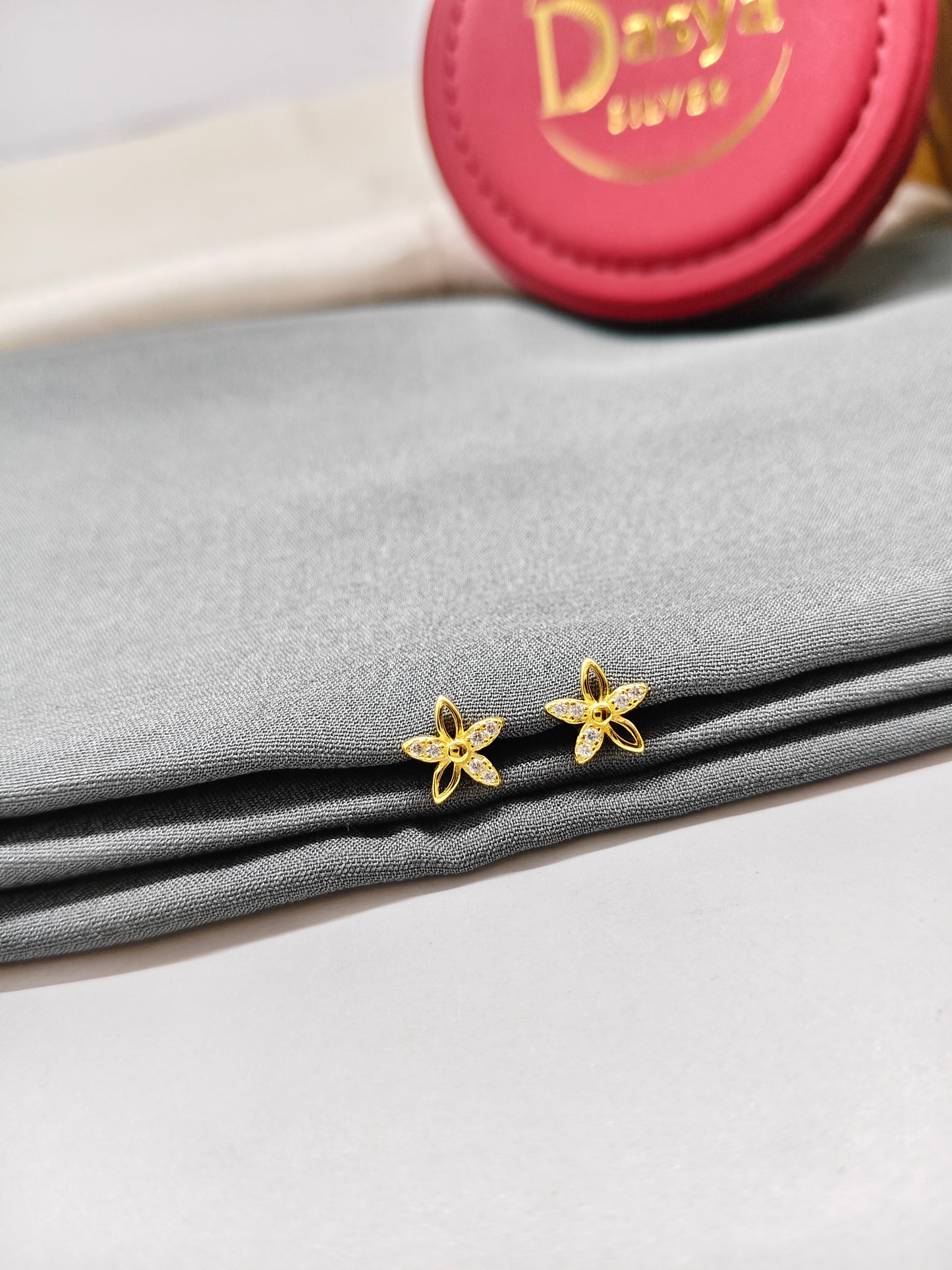 925 Silver Gold Colour Small White Stone Star Design Earrings
