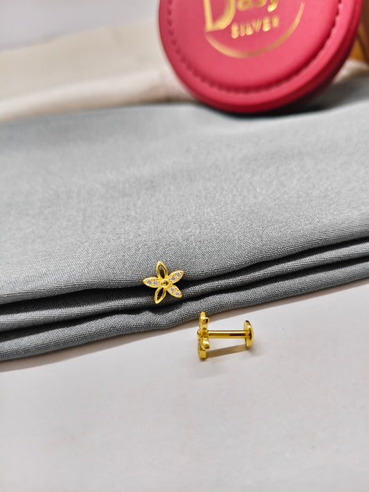 925 Silver Gold Colour Small White Stone Star Design Earrings