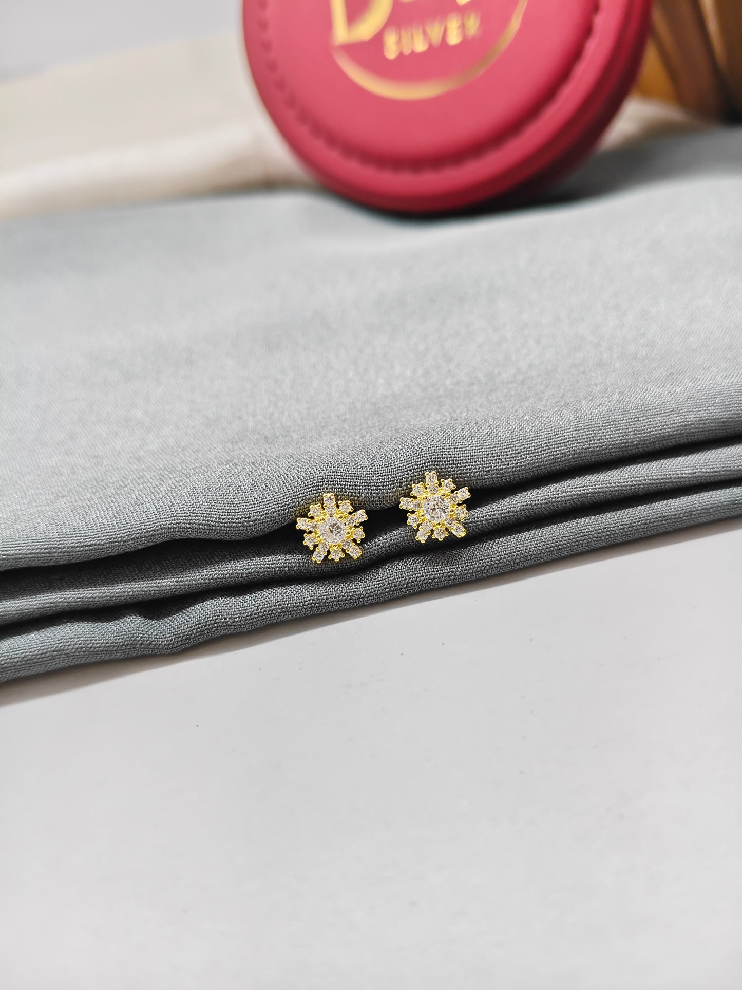 925 Silver Gold Colour Small White Stone Design Earrings