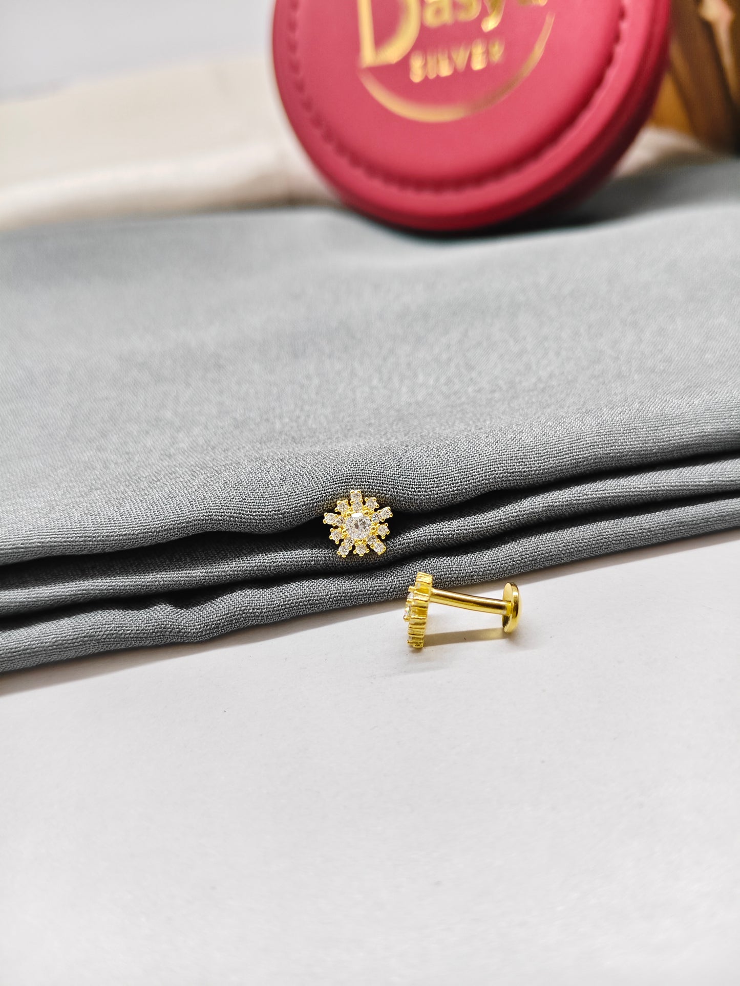 925 Silver Gold Colour Small White Stone Design Earrings