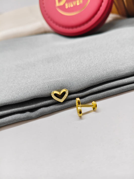 925 Silver Gold Colour Small White Stone Heart Design Earrings
