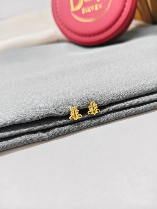 925 Silver Gold Colour Small White Stone Flower Design Earrings