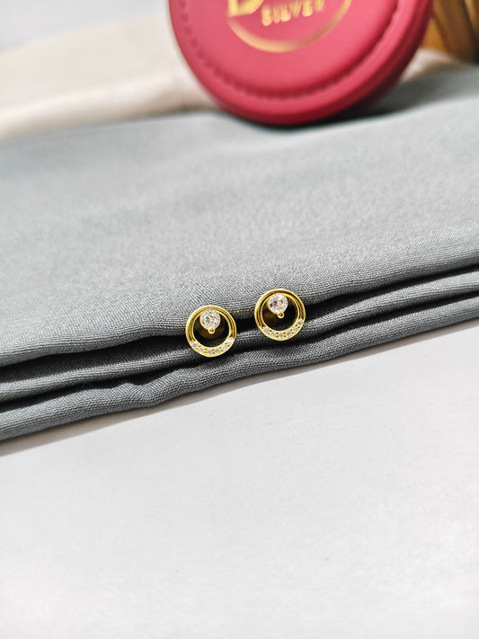 925 Silver Gold Colour Small White Stone Round Design Earrings