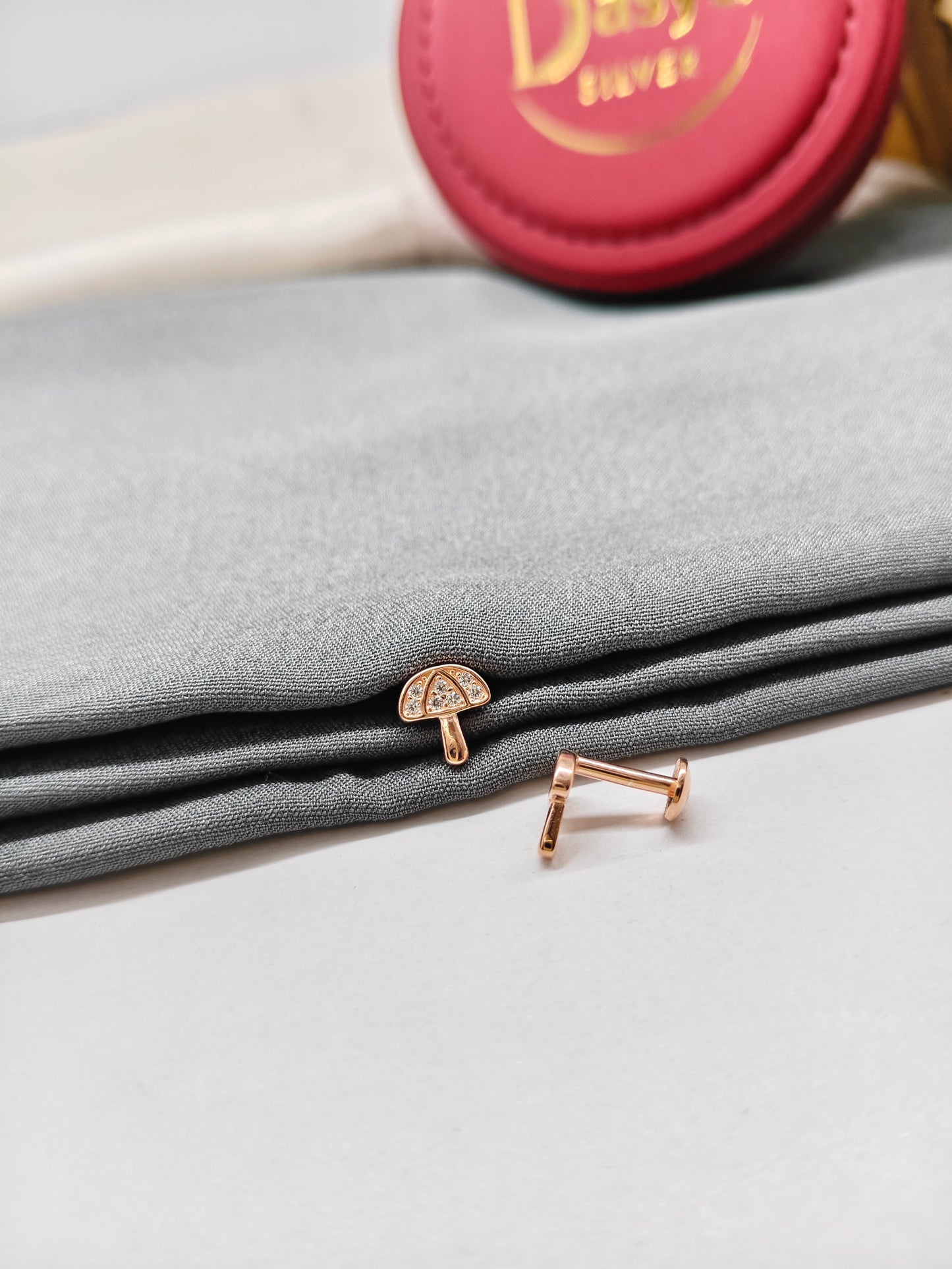 925 Silver Rose Gold Colour Small White Stone Umbrella Design Earrings