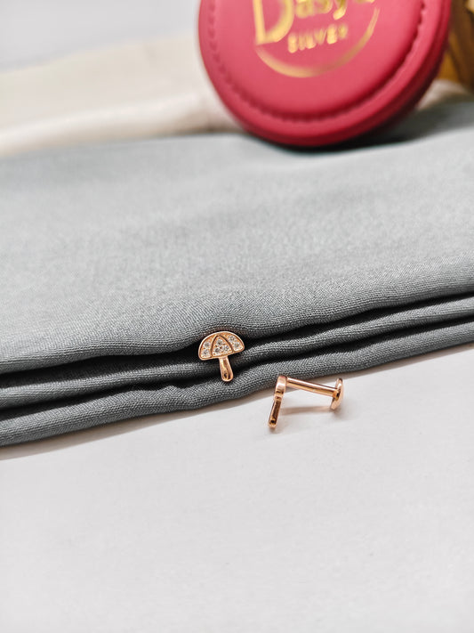 925 Silver Rose Gold Colour Small White Stone Umbrella Design Earrings