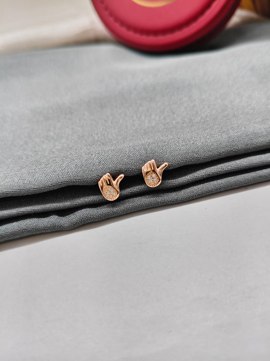 925 Silver Rose Gold Colour Small White Stone Hand Design Earrings