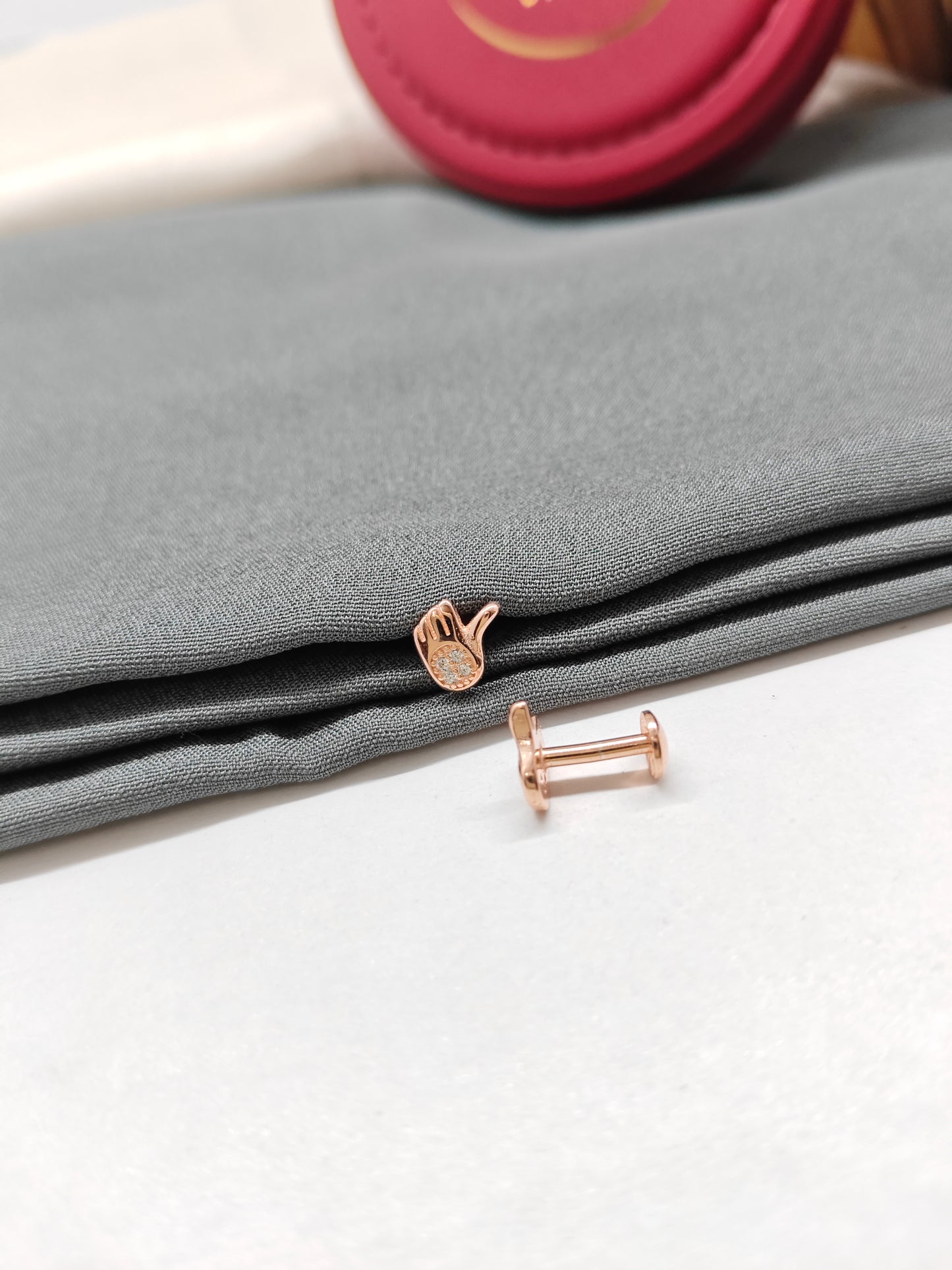925 Silver Rose Gold Colour Small White Stone Hand Design Earrings
