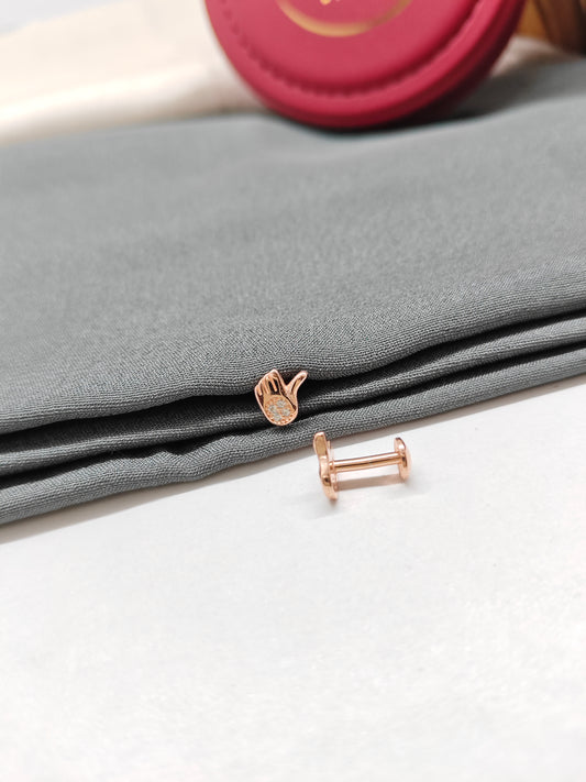 925 Silver Rose Gold Colour Small White Stone Hand Design Earrings