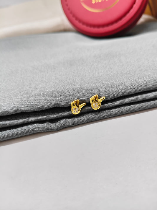 925 Silver Gold Colour Small White Stone Hand Design Earrings