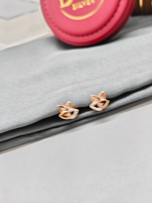 925 Silver Rose Gold Evil Eye Cat Design White Stone Earrings