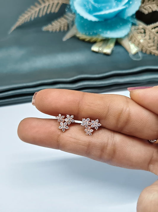 925 Silver Rose Gold 3 Star Design With White Stone Earrings
