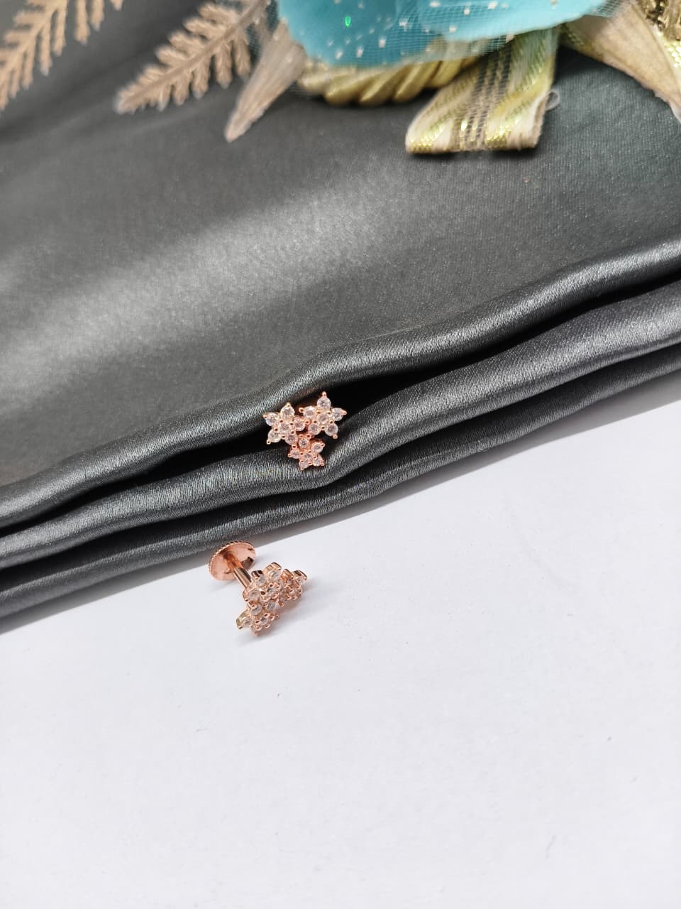 925 Silver Rose Gold 3 Star Design With White Stone Earrings
