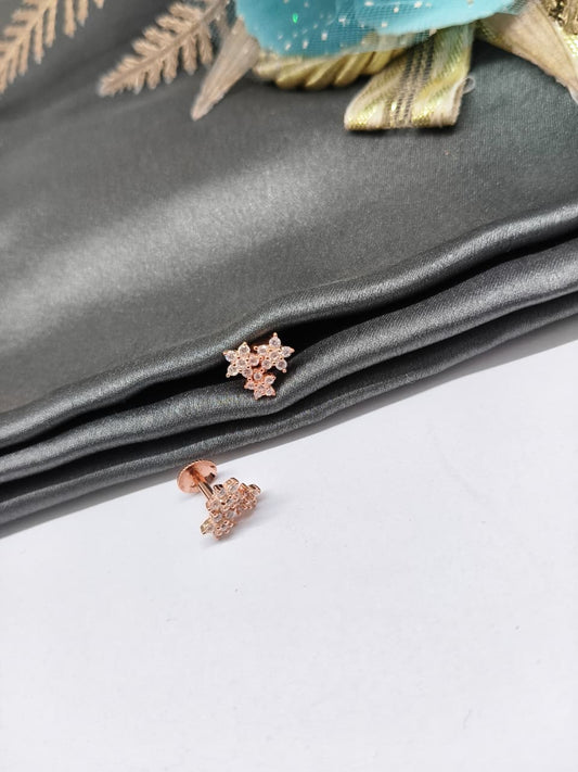925 Silver Rose Gold 3 Star Design With White Stone Earrings