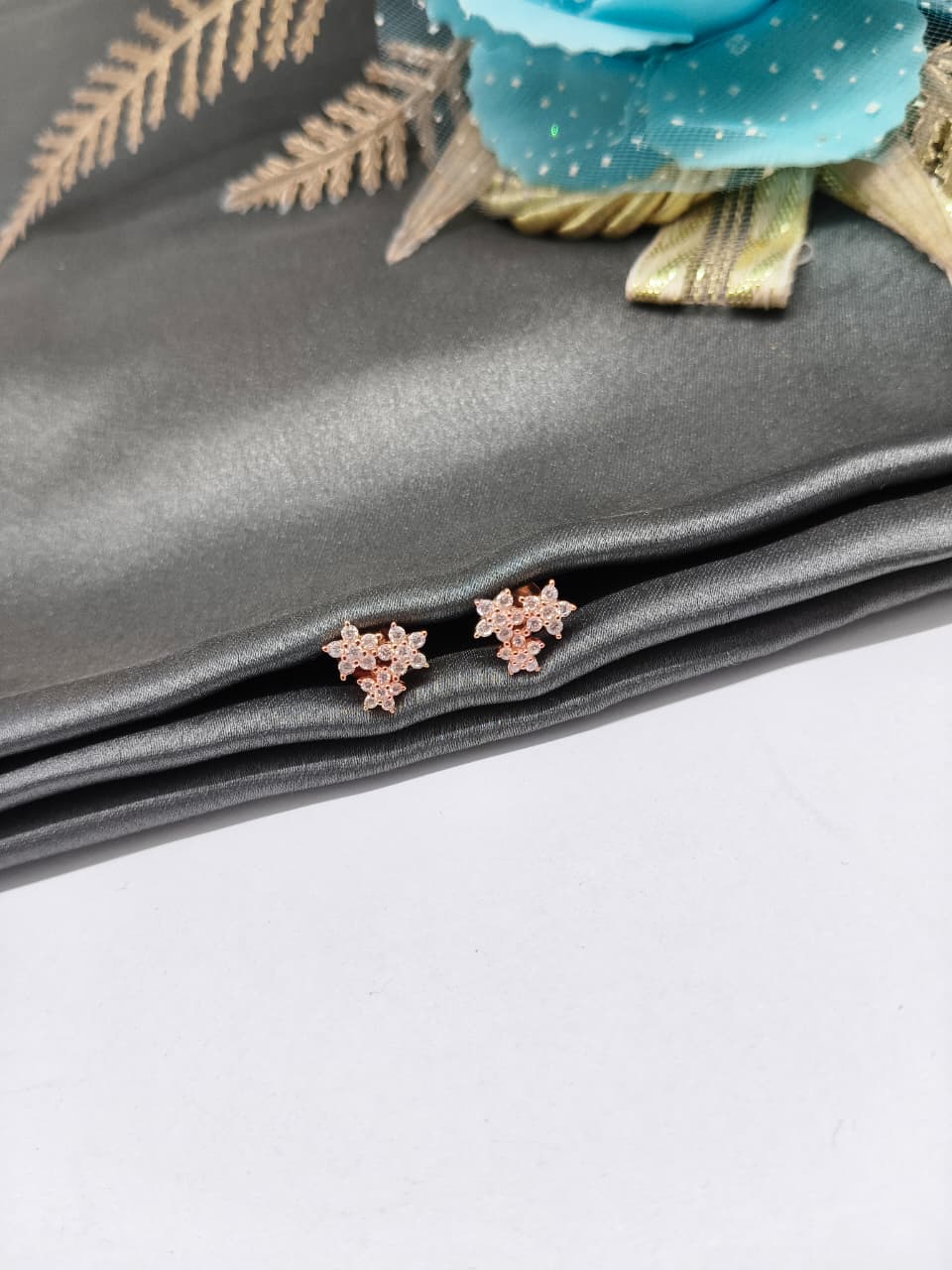 925 Silver Rose Gold 3 Star Design With White Stone Earrings