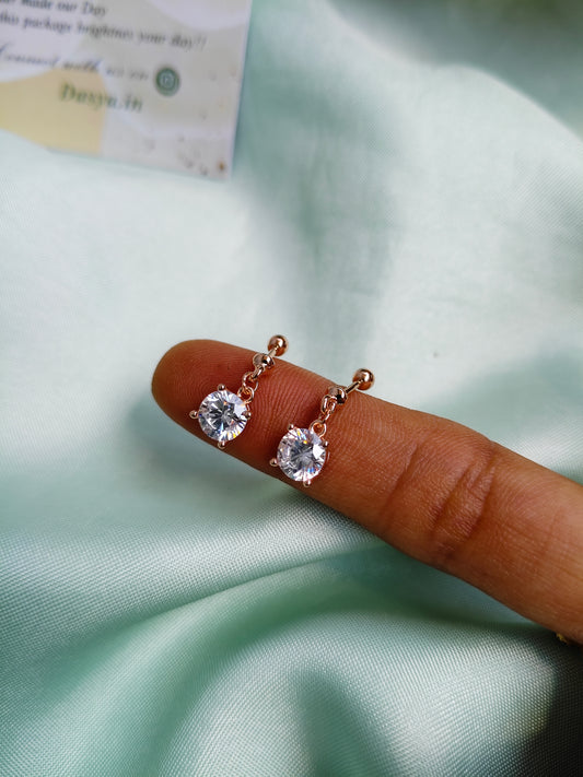 925 Silver Rose Gold Round Hanging Design With Single White Stone Bugadi Earrings