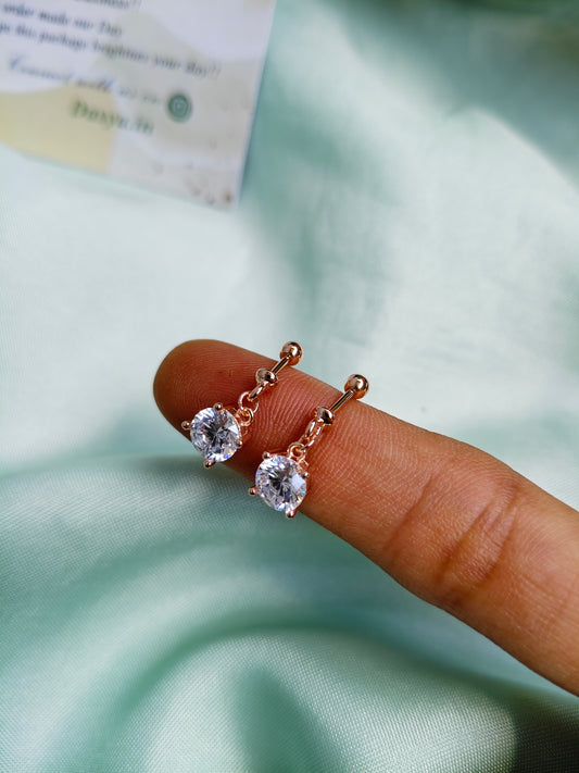 925 Silver Rose Gold Round Hanging Design With Single White Stone Bugadi Earrings