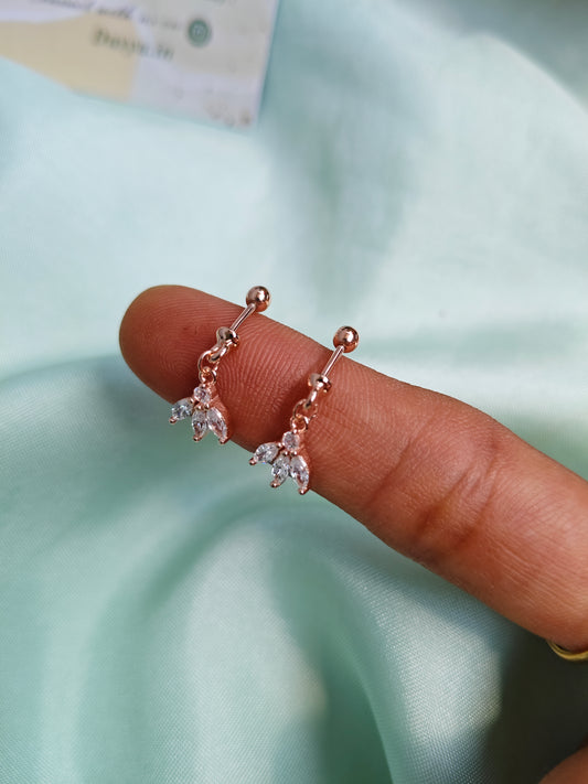 925 Silver Rose Gold Flower Hanging Design With White Stone Bugadi Earrings