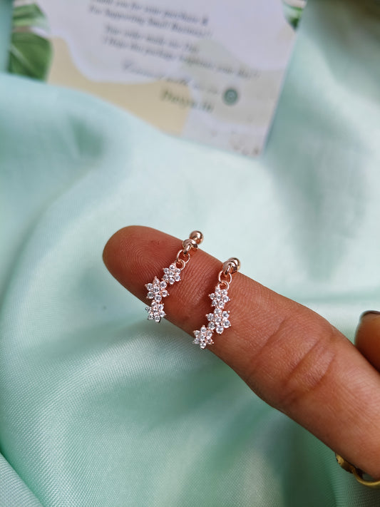 925 Silver Rose Gold 3 Star Hanging Design With White Stone Bugadi Earrings