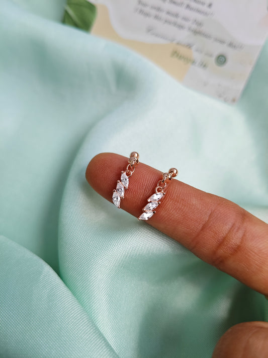 925 Silver Rose Gold 3 Stone Hanging Design With White Stone Bugadi Earrings
