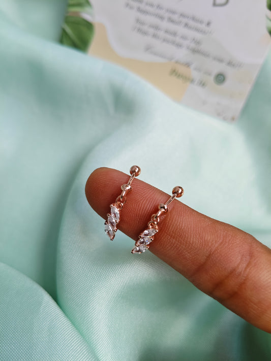 925 Silver Rose Gold 3 Stone Hanging Design With White Stone Bugadi Earrings