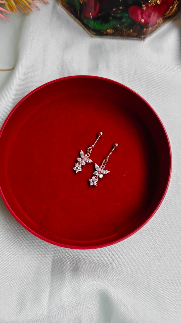 925 Silver Rose Gold Hanging Butterfly Design With White Stone Bugadi Earrings