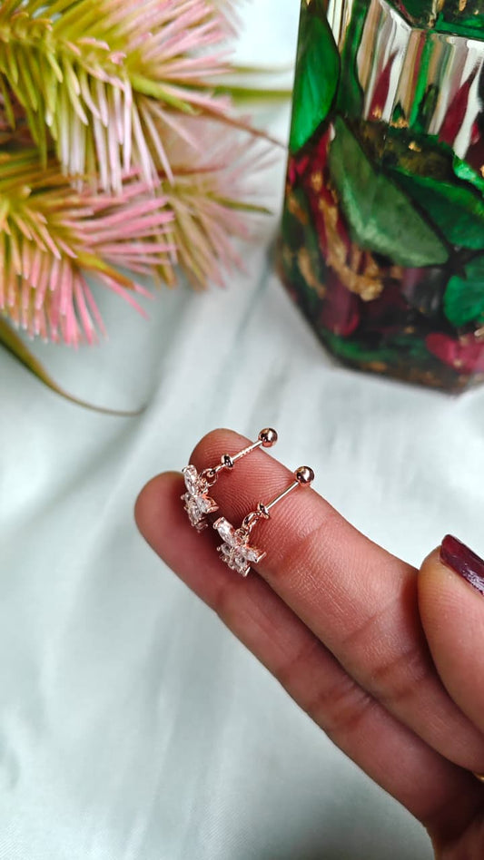 925 Silver Rose Gold Hanging Butterfly Design With White Stone Bugadi Earrings